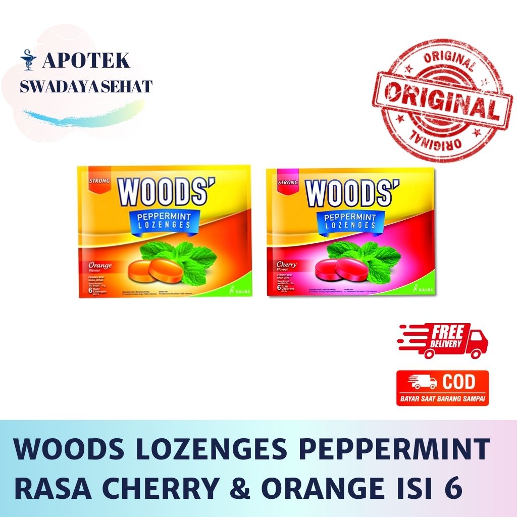 WOODS LOZENGES CHERRY &amp; ORANGE ORIGINAL Peppermint Sachet Isi 6 Butir Permen