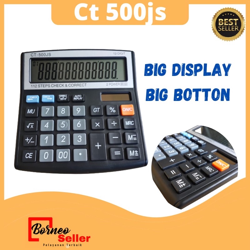 

kalkulator Calculator DAGANG CT 500JS POLOS layar Lebar tenaga surya dan baterai