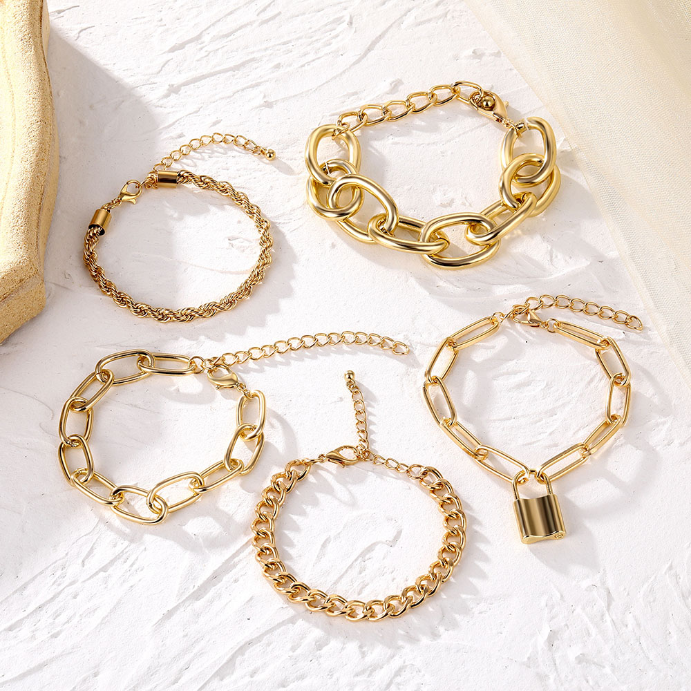 Gelang Rantai Emas Besar Gaya Vintage Korea Hip-Hop Untuk Wanita