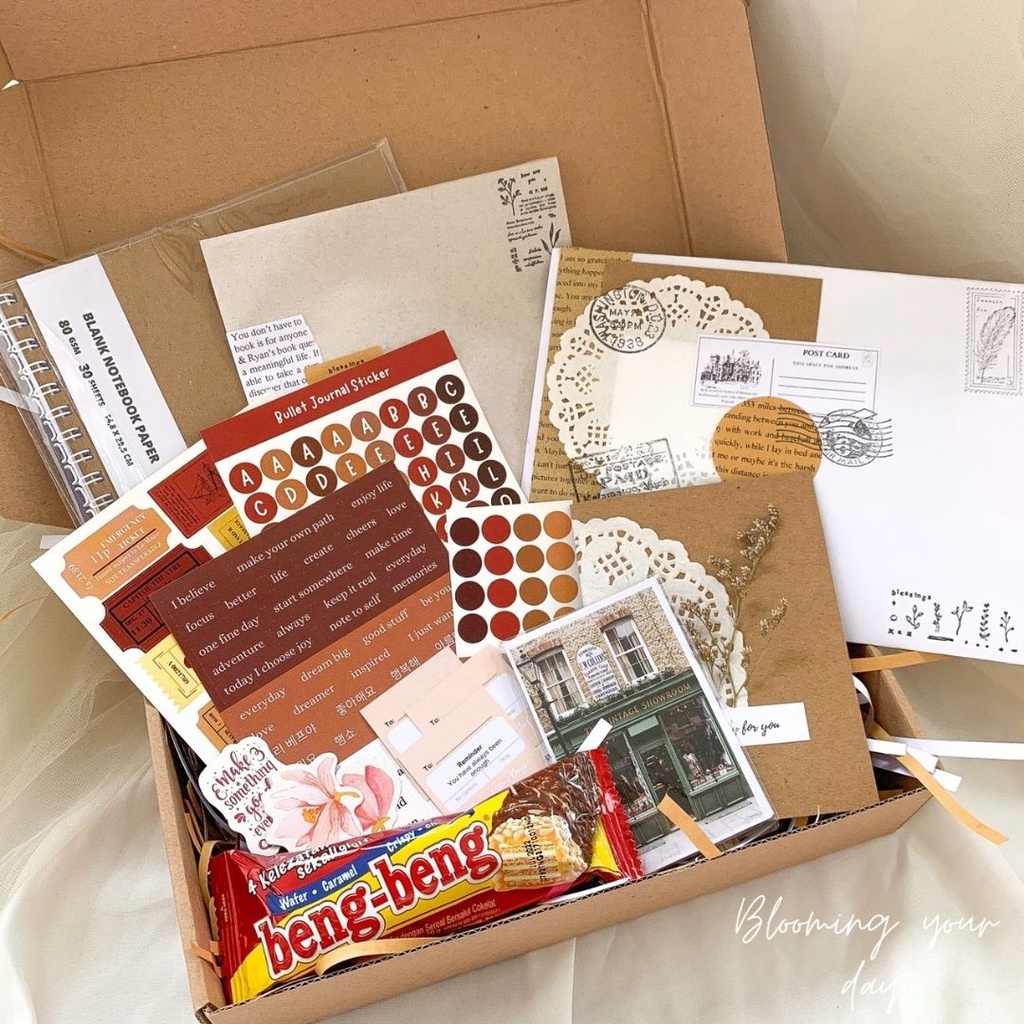 Bloomingyourdays Gift Box Jurnal Kit Vintage Retro Classic ( Bujo Kit Vintage ) Jurnal Kit Journaling Hampers Kado ulang tahun natal lebaran-8