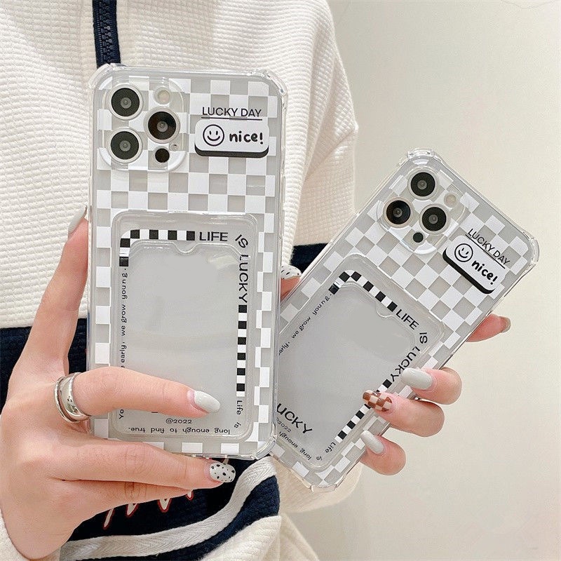 Soft Case Silikon TPU Transparan Motif Kotak-Kotak Untuk IPhone 14 13 12 Pro Max Mini 11 XS XR X 8 7 6S Plus