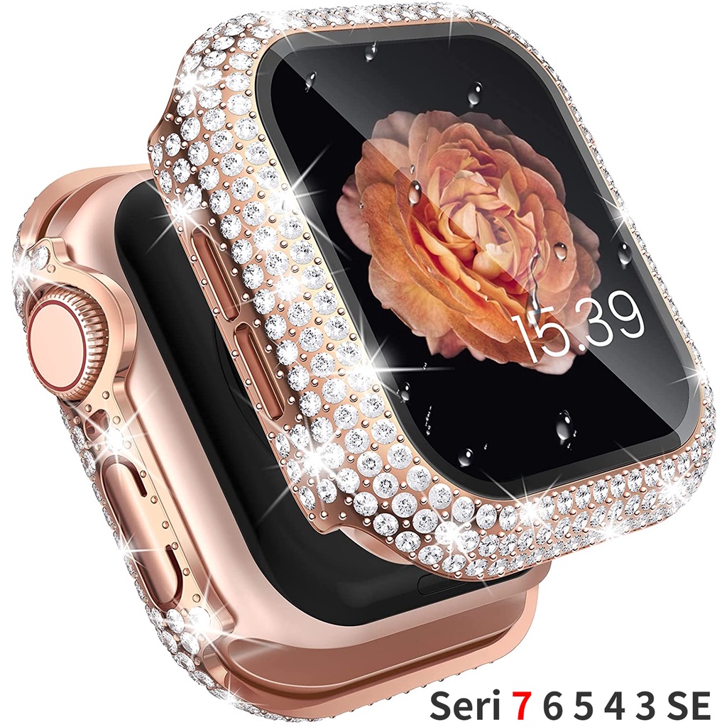 Diamond Watch Case Built-in Tempered Glass Untuk Apple Watch 41mm 45mm 38.40.42 /44 Untuk iWatch Series7 6 SE 5 4 3 2 Cover t500 x7 t5 t55 ft50 w26 w46 w56