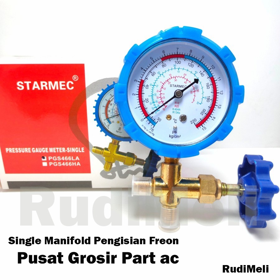 Single Manifold ALAT PENGISIAN Pr3on R22 R134 manipol 220Psi Pressure Gauge Meter Starmec PGS466LA -RUDIMELI