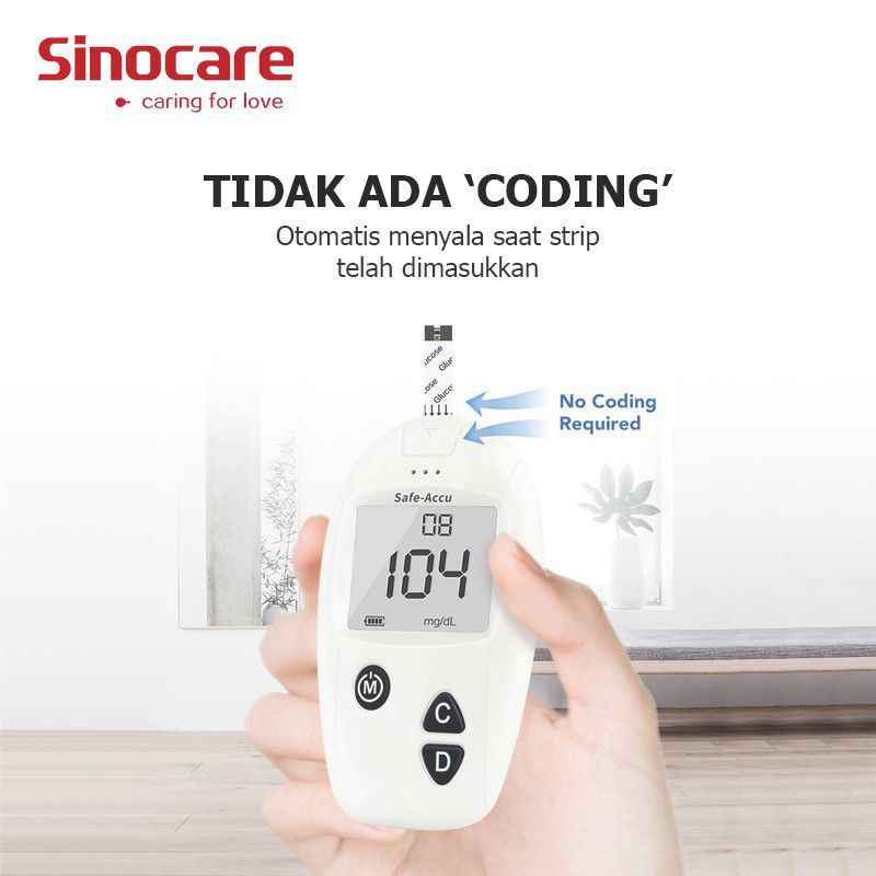 Alat Cek Gula Darah Sinocare Safe Accu (alat + 25 jarum + 25 alcohol swabs) tanpa strip bukan untuk strip easy touch nesco elvasence, Dr Gluco, Autocheck