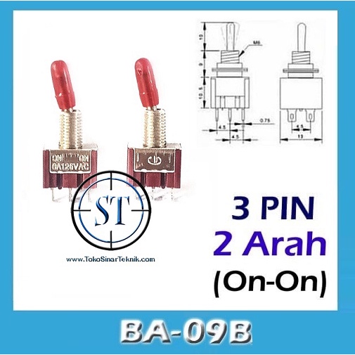 BA-09B Toggle Sw 3P Kecil On-On Saklar Togel 6 Amp Kecil Switch 3 Kaki Tuas Motor Mobil 2 Arah