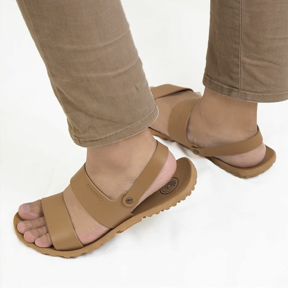 Camou Sendal Sepatu Sandal Tali Belakang Pria Bahan Full Karet Anti licin Original Dante - Karamel