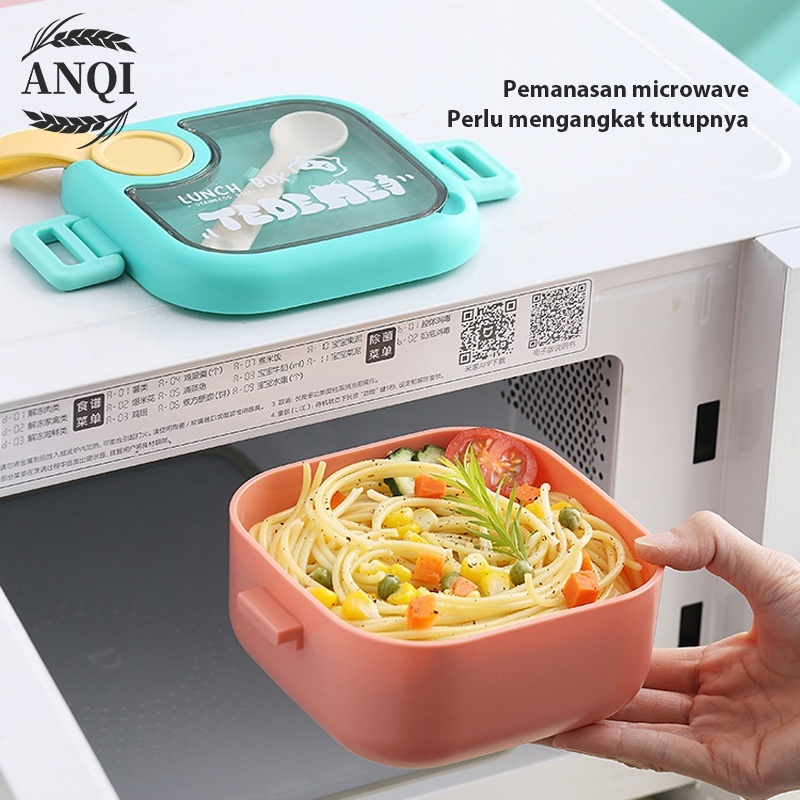 ANQI 1888 4 Pcs Lunch Box Set /2 Kotak Makan/Free Sendok/Anak Anti Bocor Kotak Makan VS-79