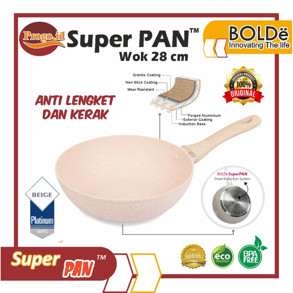 Wok Pan 28 Cm BOLDe WajanSuper Pan BOLDe Granite Coating BOLDe Wajan Teflon Super Pan Wok 28 cm