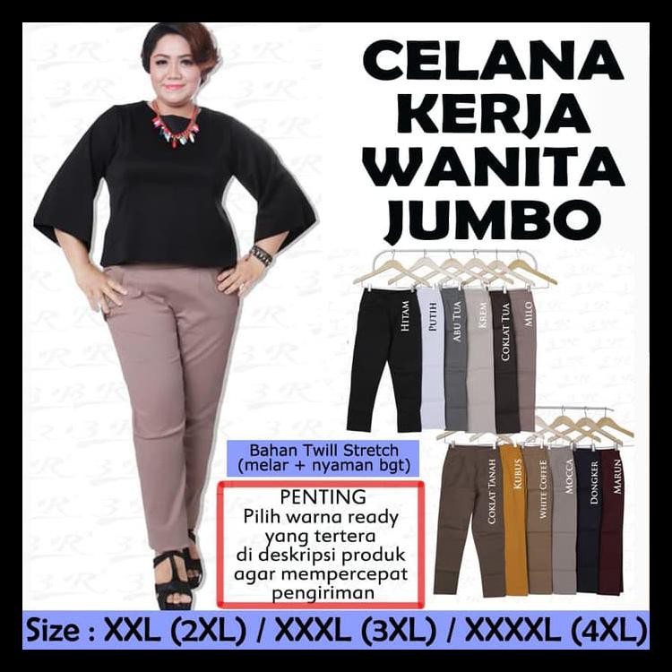 TERLARIS CELANA KERJA WANITA JUMBO CELANA PANJANG WANITA BIGSIZE CELANA BAHAN - COKLAT TUA, XL