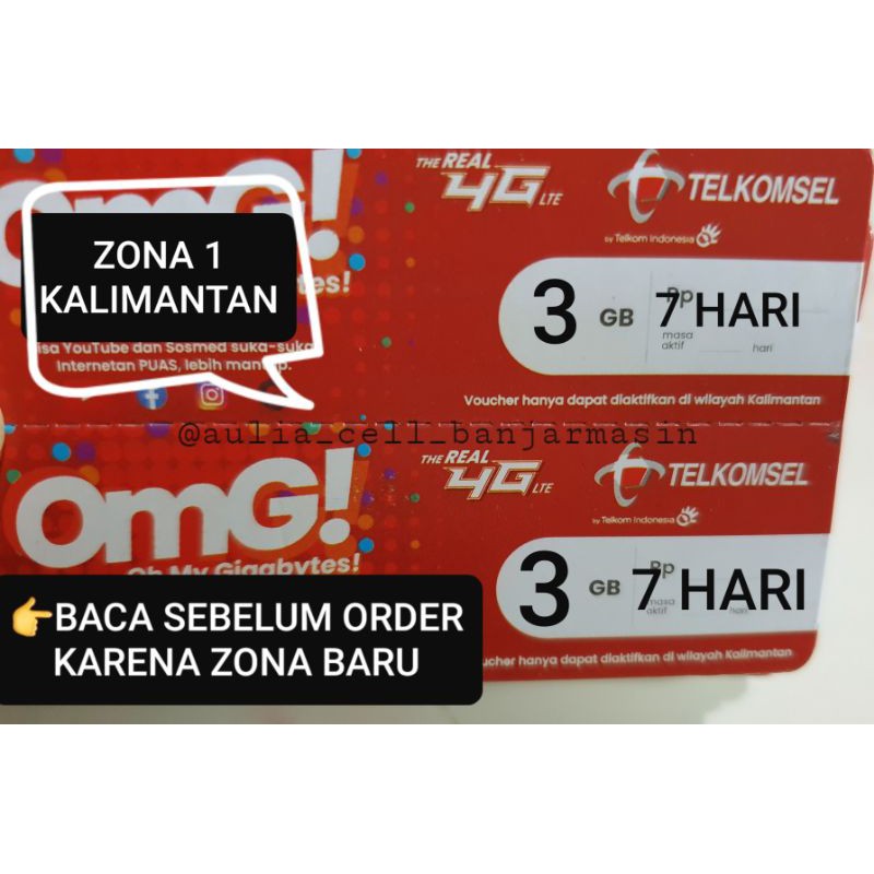 VOUCHER TELKOMSEL 3 GB 7 HARI (ZONA 1 KALIMANTAN) EXP 20 maret 2022
