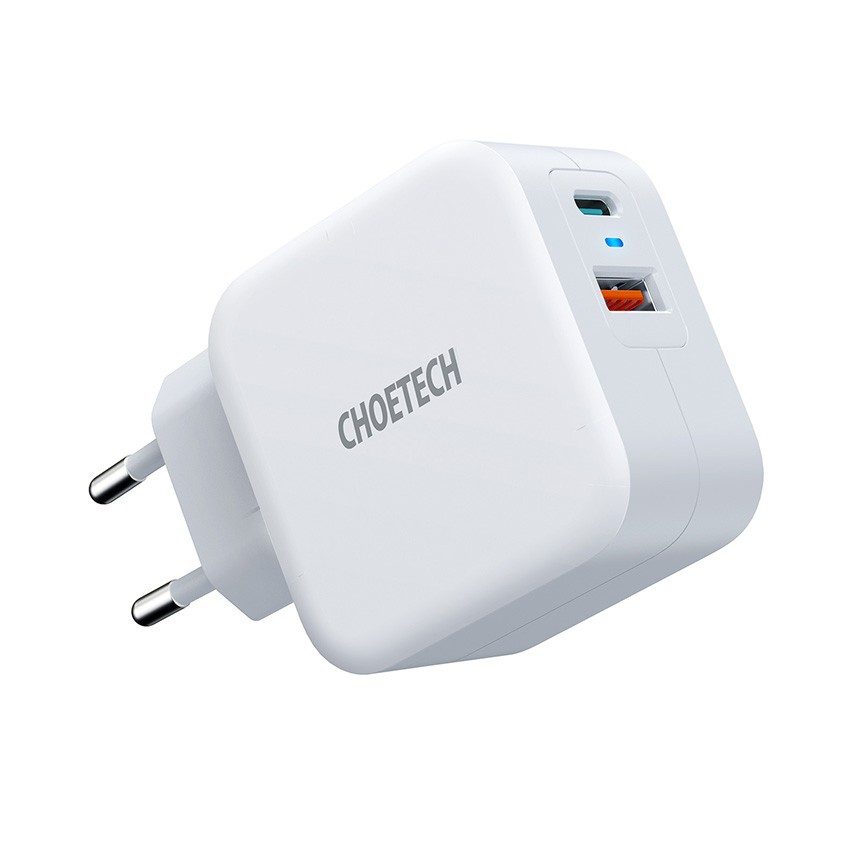 Wall charger choetech 2 port Usb-a Usb type-c pd 38w 3a Quick charge 3.0 pd5002 - Travel charger dua