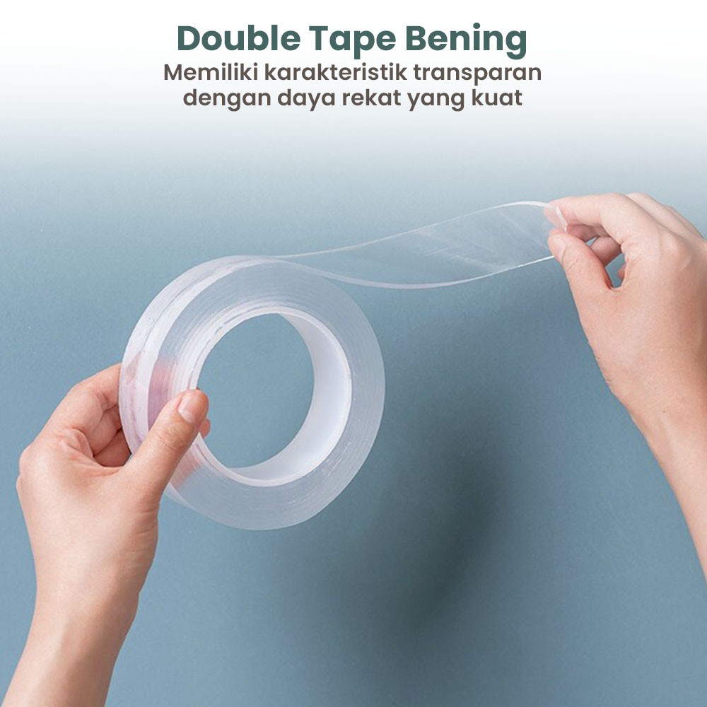 Double Tape Bening Tahan Air 30Mm X 5M Acrylic Washable Reuse Ivy Grip Isolasi 3Cm X 5M