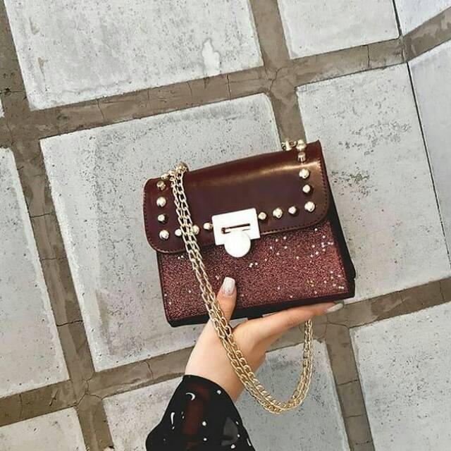 Tas Wanita Slempang TAS260 Tali Rantai Brown Coklat