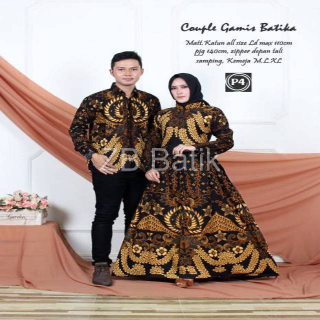 ZB Batik - Batik Couple Gamis Sarimbit Modern Cowok Kemeja Cewek Gamis