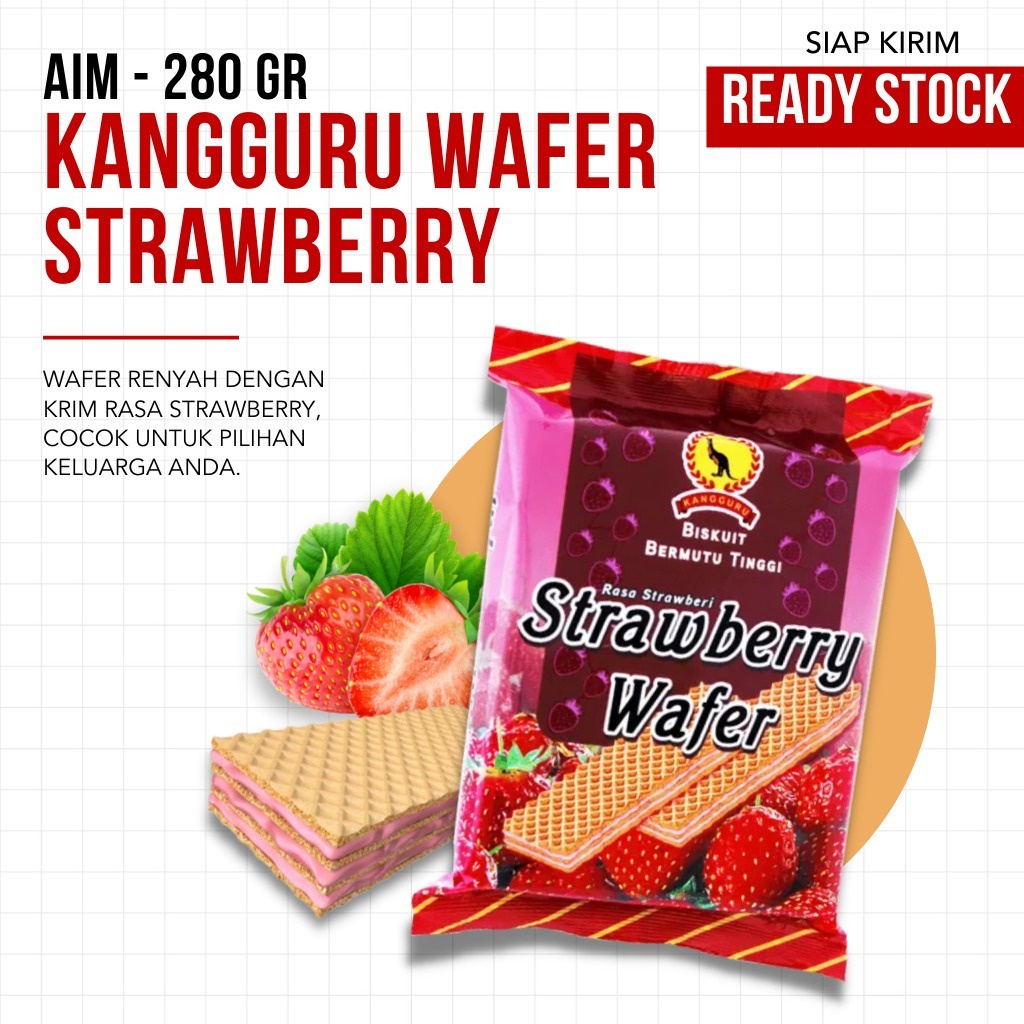 (TERMURAH) AIM - Kangguru Wafer Strawberry Super Renyah - 280gr