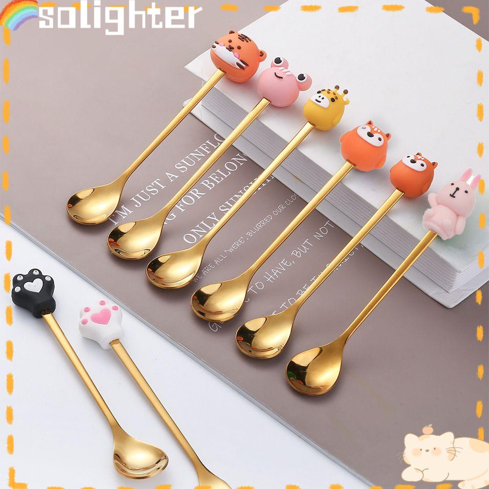 SOLIGHTER Gold Stainless Steel Forks Teaspoon Fruit Animal Shape Coffee Stirring Spoons Gift Ice Cream Cutlery Dessert Tableware Creative Dinnerware Cartoon Astronauts