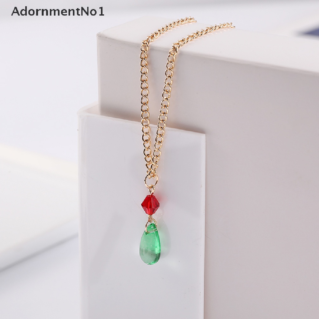 (AdornmentNo1) Kalung + Anting Gantung Panjang Kait Motif Kartun Anime Aksen Kristal Hijau Untuk Wanita