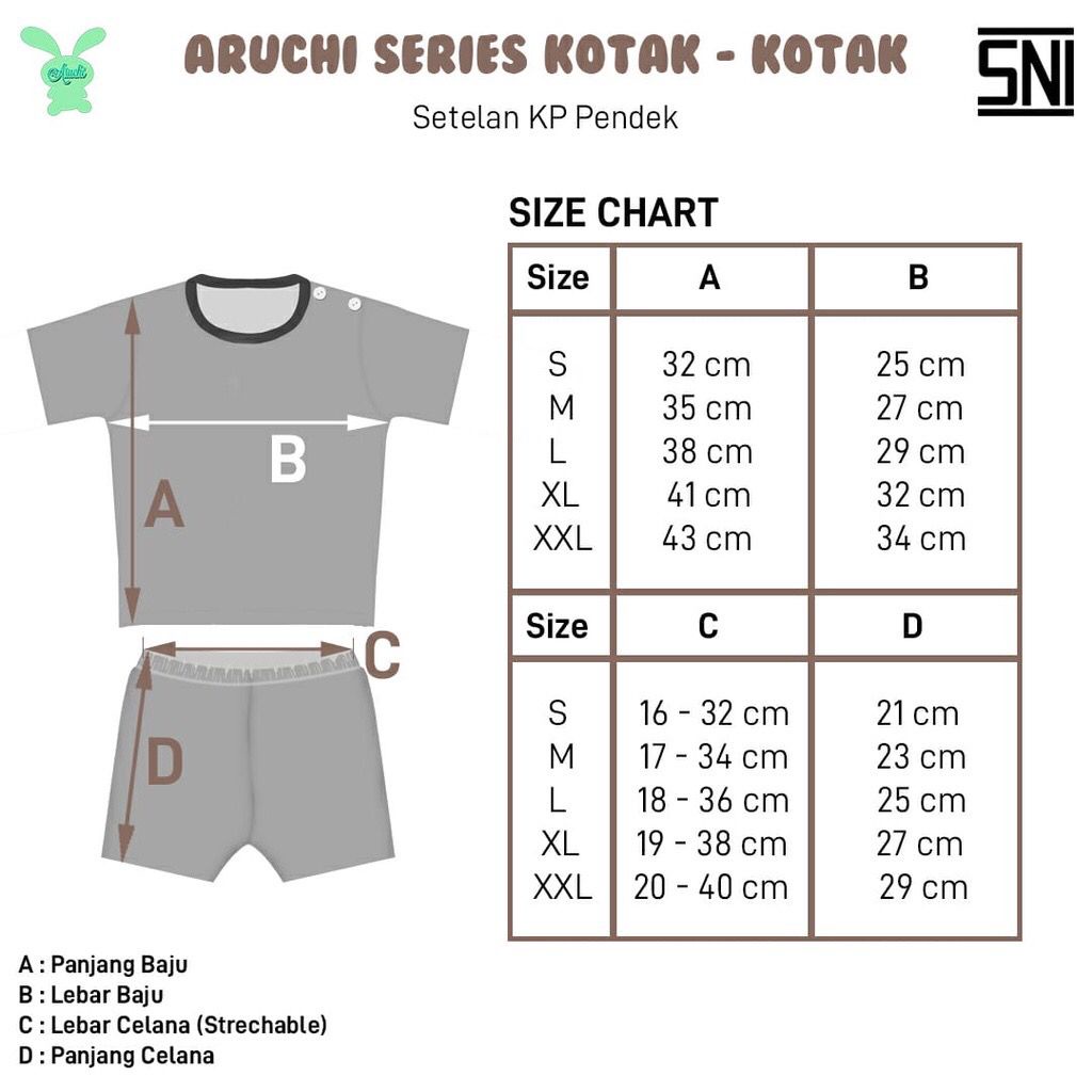 ARUCHI SETELAN PANJANG SETELAN PENDEK SERI KOTAK-KOTAK BAJU BAYI ANAK NB S M L XL XXL