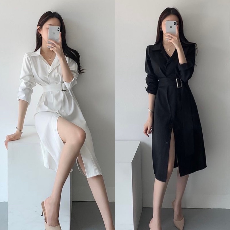 Siena 시에나 Dress Korean Blazer Simple Kantor Formal Kerah Kerja Basic Polos Busui Midi Lengan Panjang