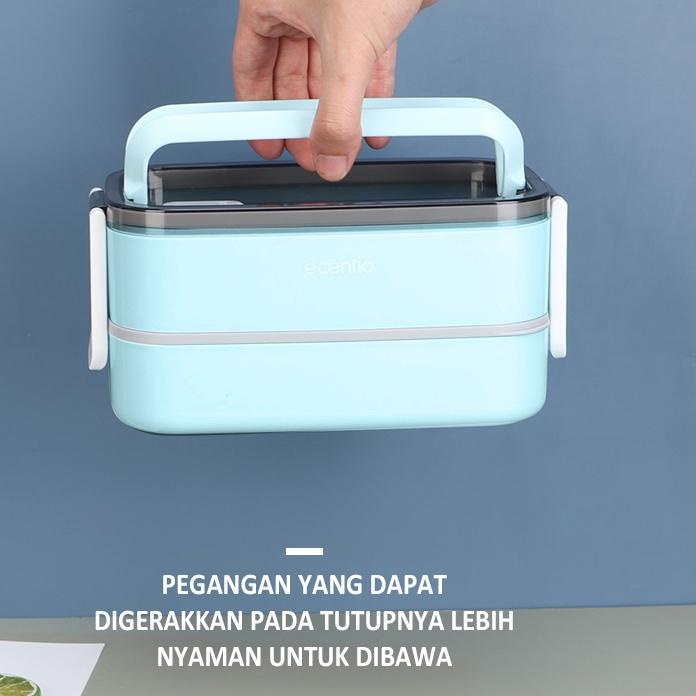 READY ✅ecentio Lunch Box kotak Makan Biru 1600ml portabel Double-Layers Tahan bocor tempat makan|SQ1