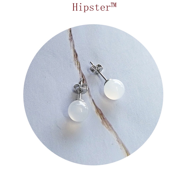 Simple and Stylish Personality Wild Ball White Gemstone Earrings