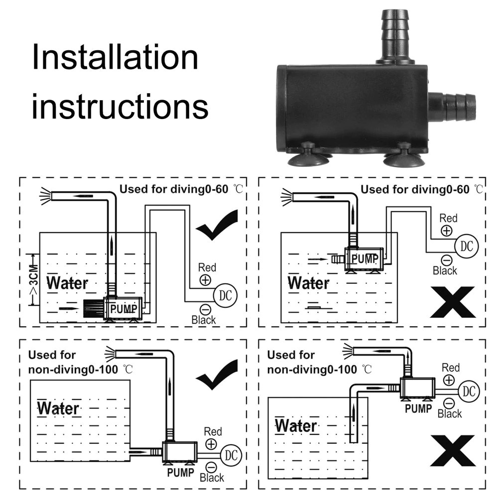 Pompa Air Mini USB Brushless Submersible Aquarium 5V - QR50A - Black