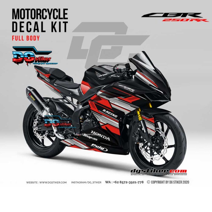 Decal Sticker CBR250RR Hitam Merah Racing DG Stiker
