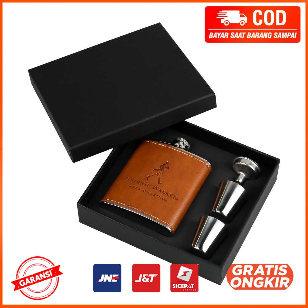 Botol Bir Hip Flask Leather 7 Oz with Shot Glass TAG7