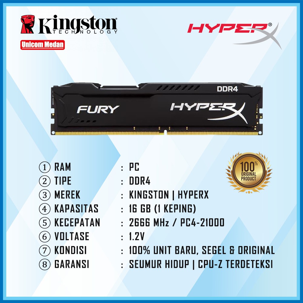 RAM PC DDR4 16GB 2666MHZ PC4-21000 HYPERX KINGSTON