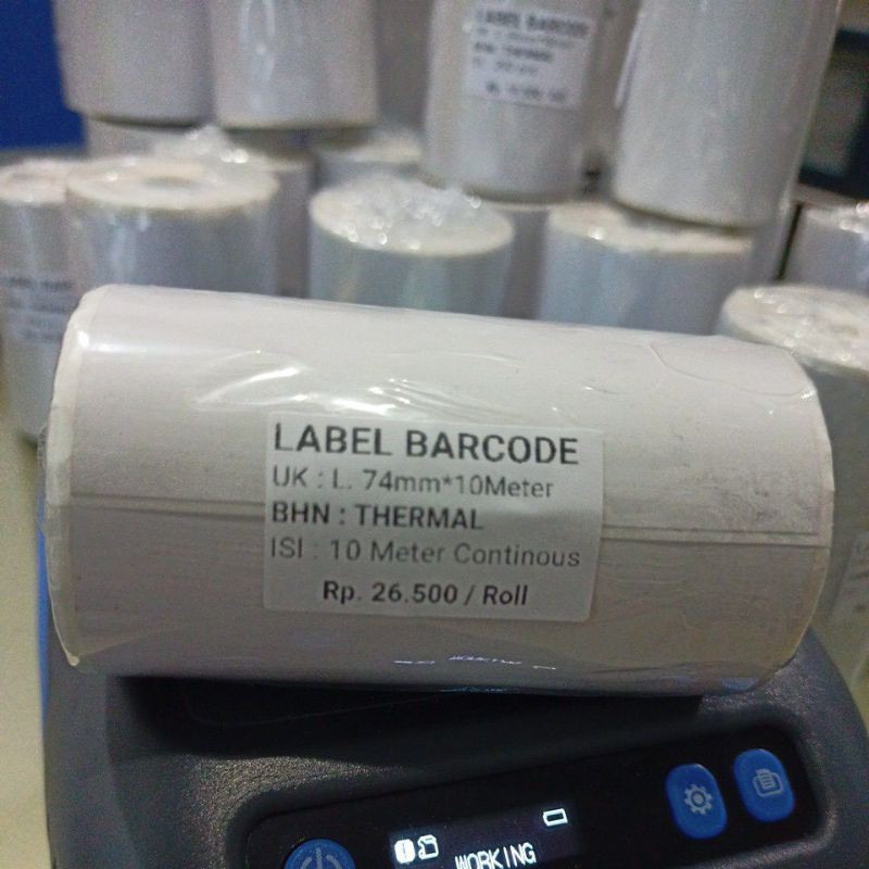 

LABEL BARCODE UK. 74mm*10Meter Continuous Khusus untuk Printer Thermal Portable 80 mm