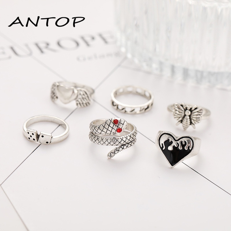 2021 Baru Wanita Kreatif Cincin Fashion Cinta Cincin Set Aksesoris Perhiasan Wanita ANTOP