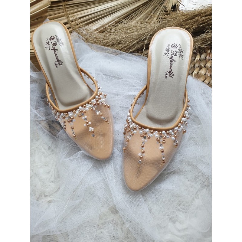 sepatu Camela sexy jaring mutiara tinggi 7cm kaca