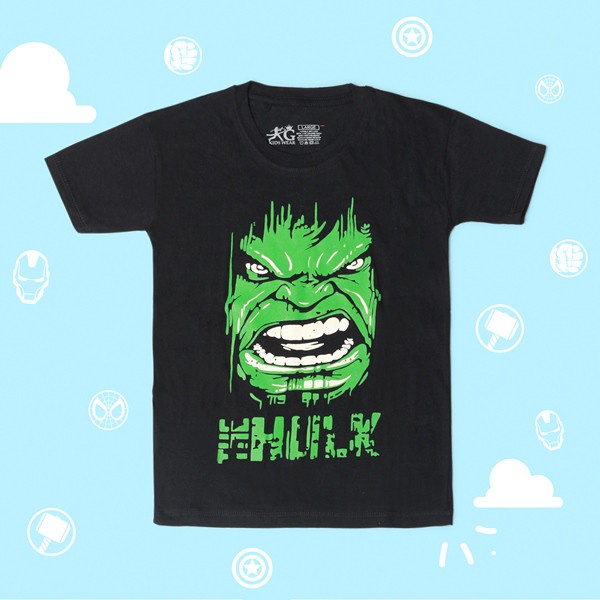 Kaos Anak Laki Karakter Superhero Cowok Hulk Ironman Spiderman Captain America Katun Combed