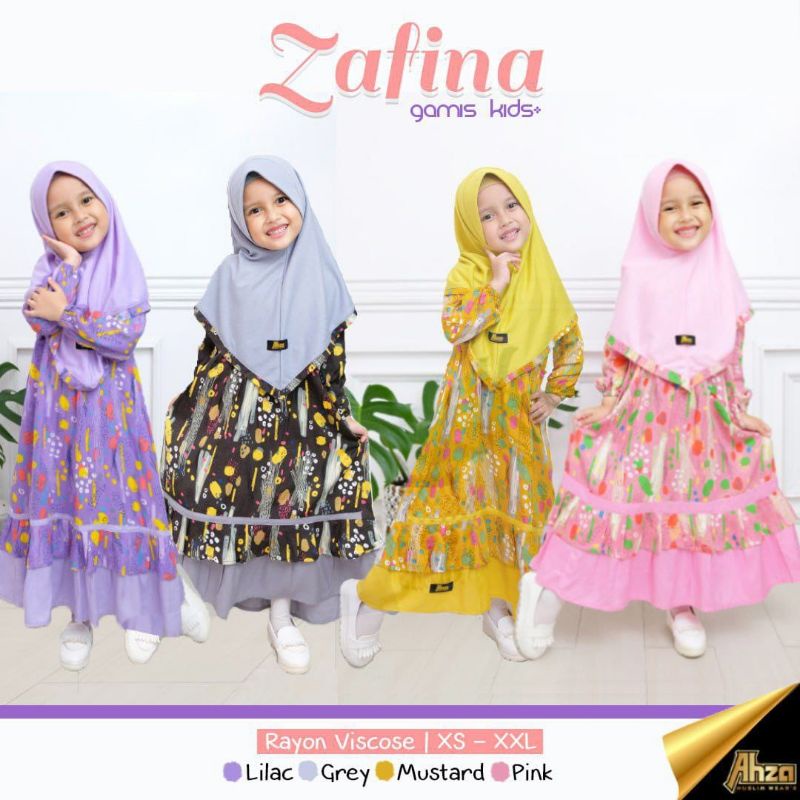 Gemis anak Zafina by ahza baju muslim anak motip fashion muslim kid size Xs-M