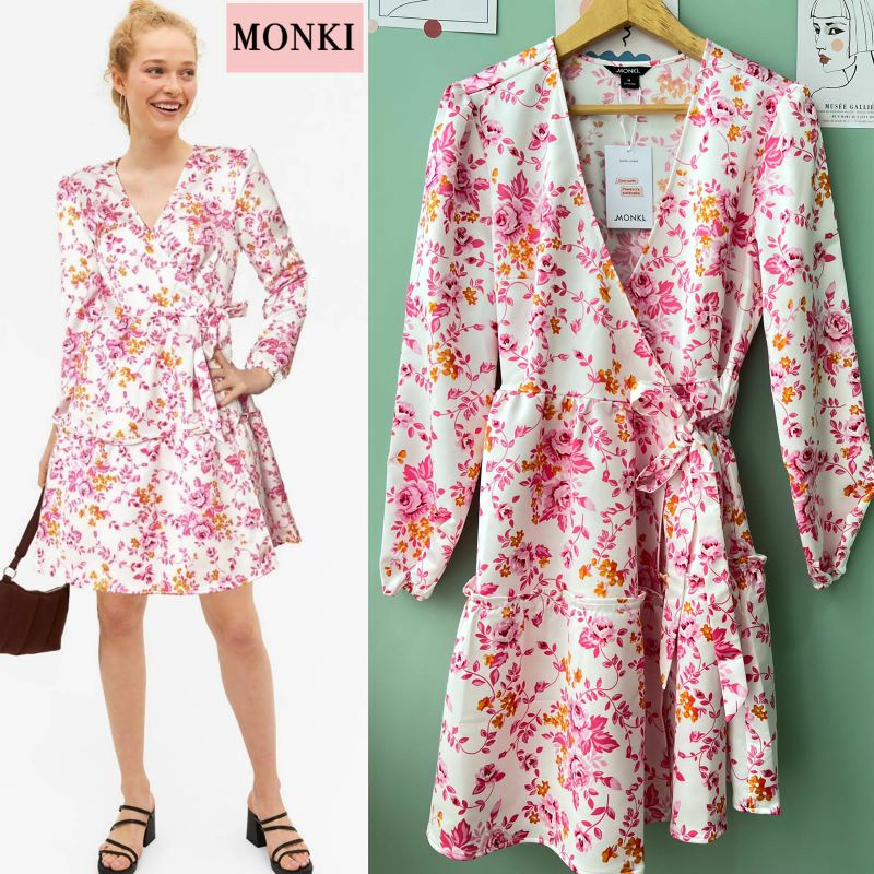 Monki Floral Bloom Wrapped Dress / Dress Wanita