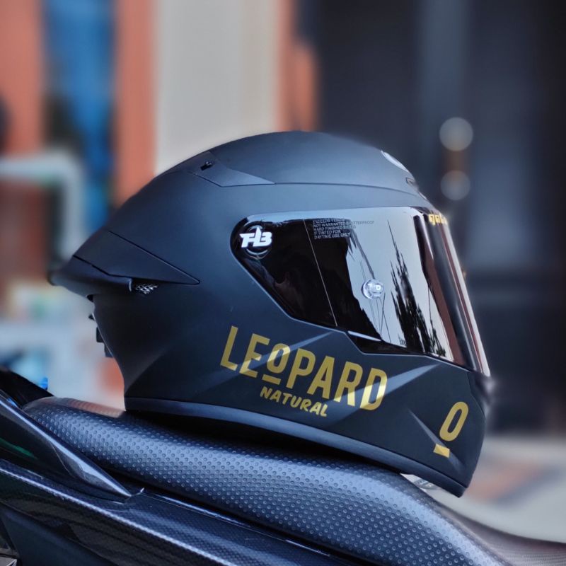KYT TT Course Black Matt visor Darksmoke spoiler 3D stiker Leopard GOLD