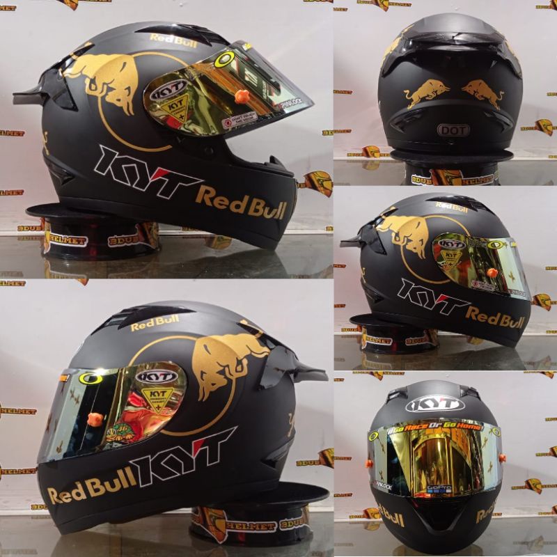 HELM KYT R10 SOLID BLACK DOFF PAKET GANTENG ORIGNAL PICT-BKDOF REDBUL-G