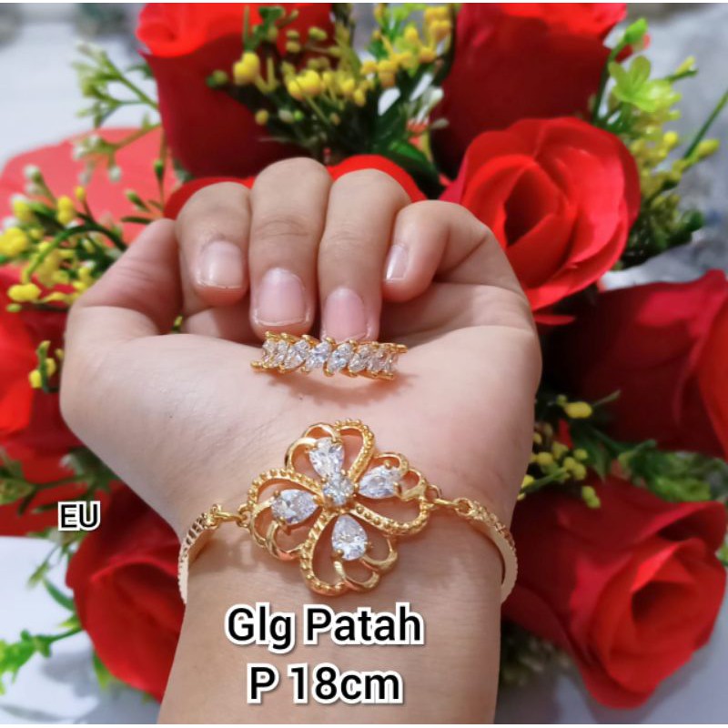 GELANG PATAH WANITA MOTIF BUNGA PERMATA PUTIH FREE CINCIN