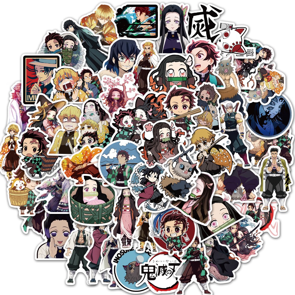 

50 Pcs / Tas Stiker Vsco Desain Anime Demon Slayer Kimetsu No Yaiba Bahan PVC Tahan Air Untuk Skateboard Koper Motor Gitar
