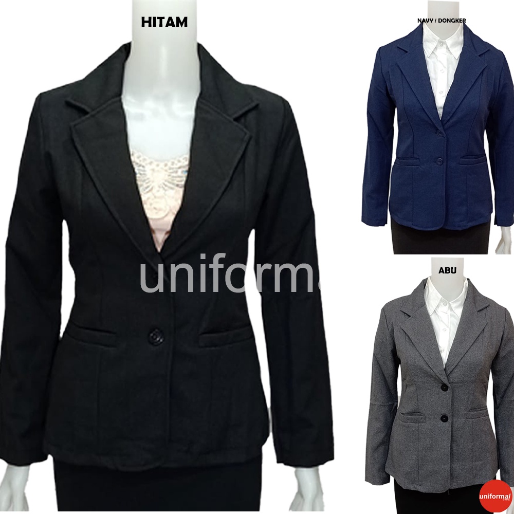 Blazer Formal Wanita, HITAM PUTIH ABU DONGKER S-5L JUMBO BIG SIZE Blazer Kantor Wanita, Blezer Cewek Kancing 2 Bahan Gabardine Atasan Kerja Cewe Kancing Dua Murah Trendy Untuk Sekolah Interview Wisuda Perpisahan Korea Import Dokter Bidan Ukuran Slimfit