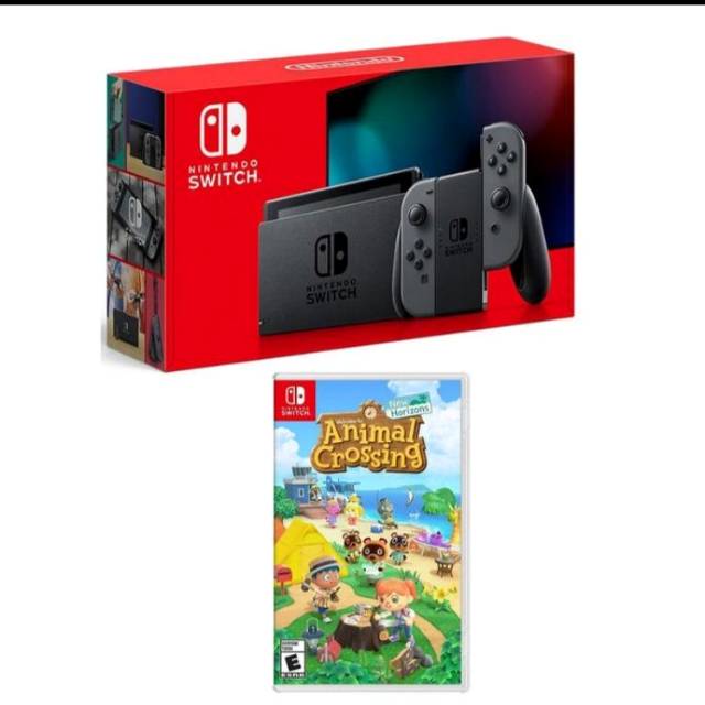 Nintendo switch new v2 grey bundle animal crossing