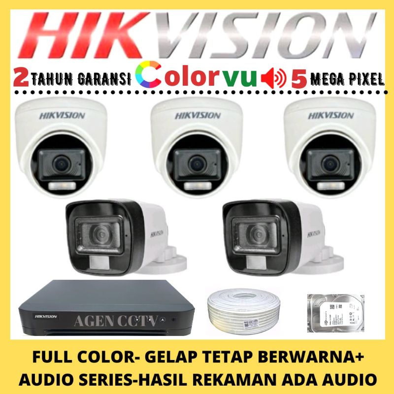 PAKET CCTV HIKVISION COLORVU  5MP 8 CHANNEL 5 KAMERA AUDIO FULL COLOR