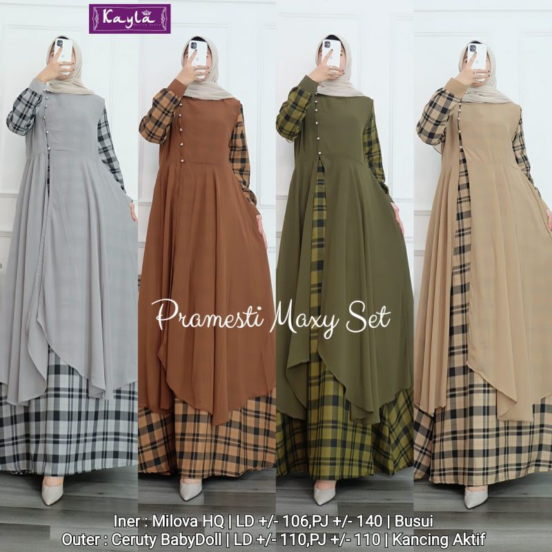 SETELAN GAMIS MOTIF KOTAK-KOTAK + OUTER CERUTI PRAMESTI BY KAYLA