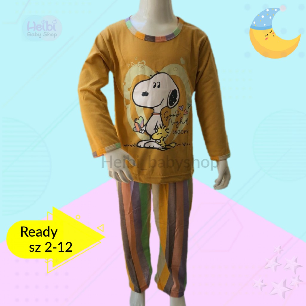 Baju tidur anak perempuan snoopy/piyama anak perempuan/pajamas anak perempuan motif snoopy