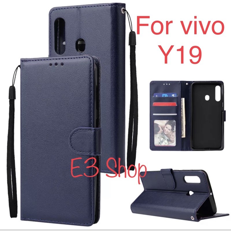 Case Wallet Leather VIVO Y19 casing hp leather dompe   t