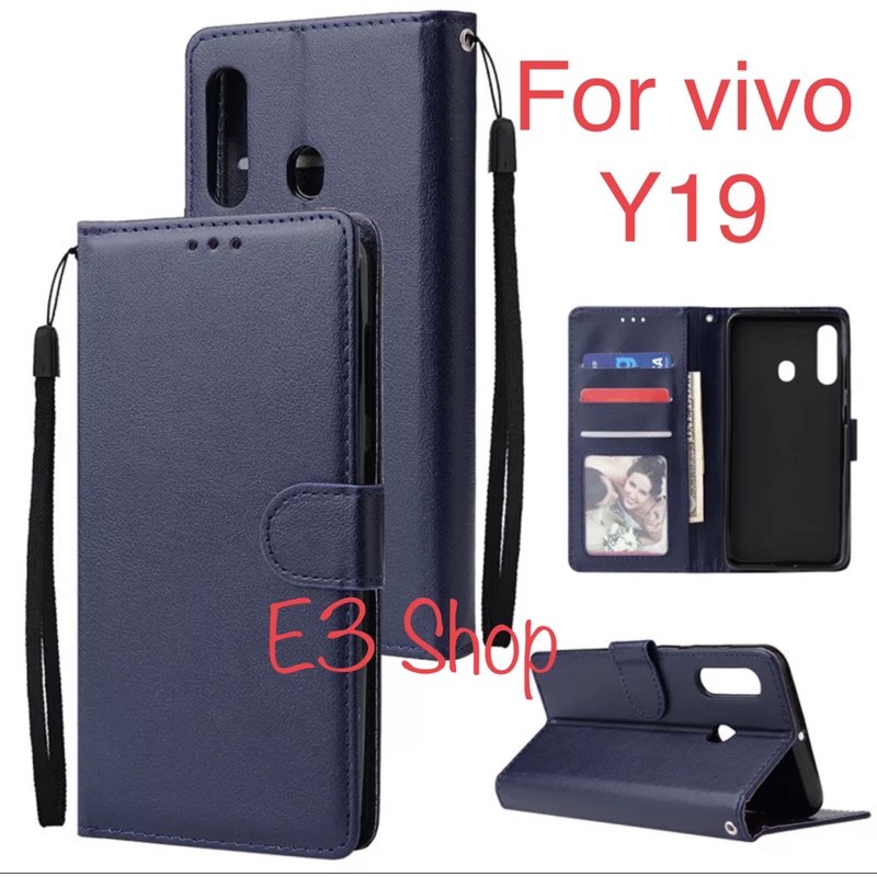 Case Wallet Leather VIVO Y19 casing  hp  leather dompet 