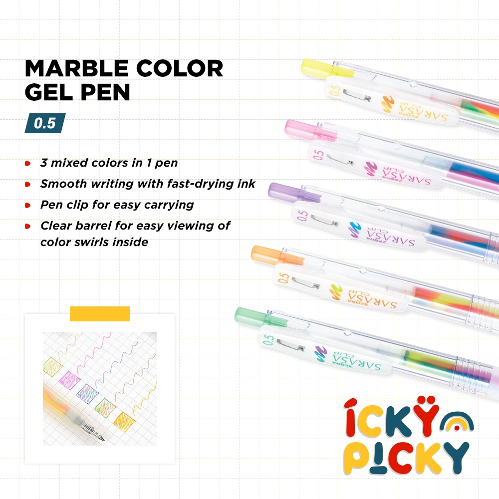 

[ickypicky] Zebra Sarasa Clip Pulpen/Pena Gel Seri Warna Warni 0.5 mm JJ75 | Marble Color Gel Pen