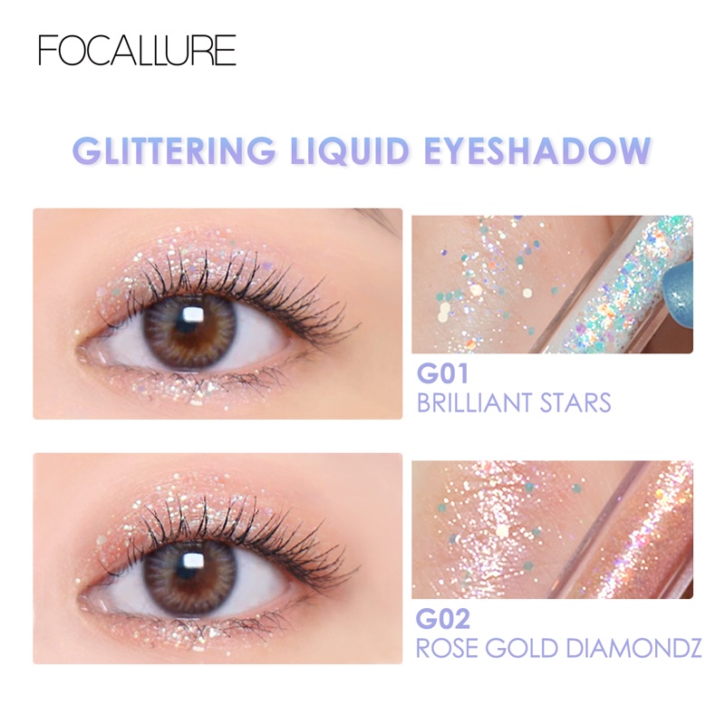 FOCALLURE Shimmer Liquid Eyeshadow Pigmentasi tinggi  FA195
