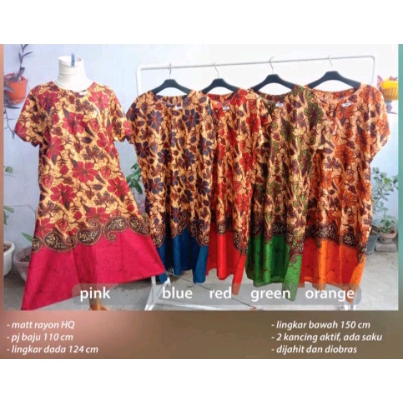 Daster Batik Print Jumbo ld124 Ibu solo kancing depan