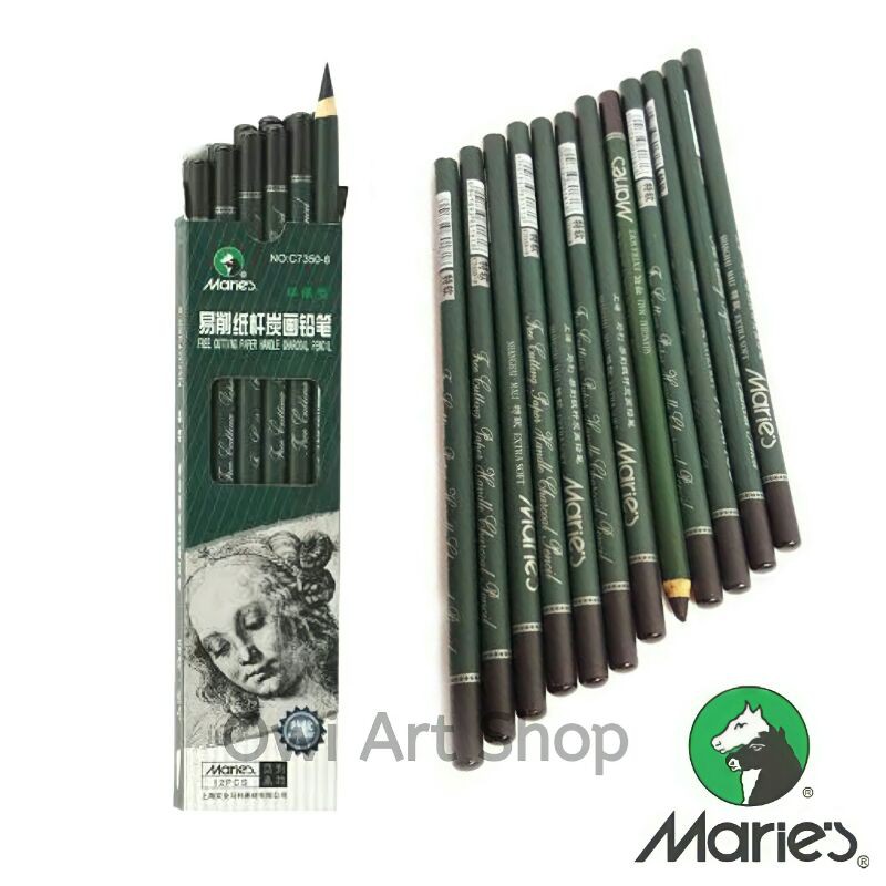 

Pensil Charcoal Maries Extra Soft C7350-8 / Pensil Arang Hitam Pekat